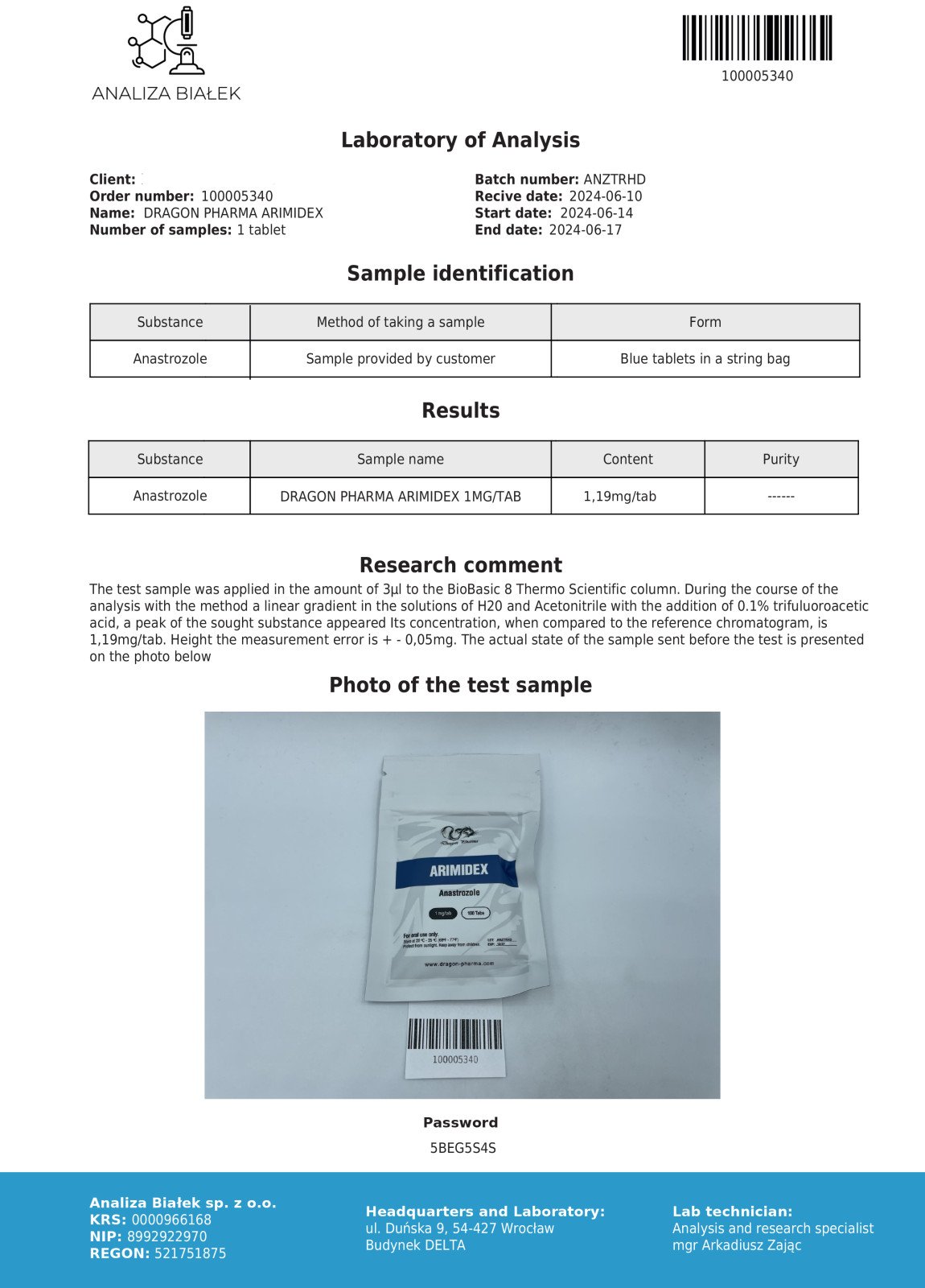 Arimidex Lab Test