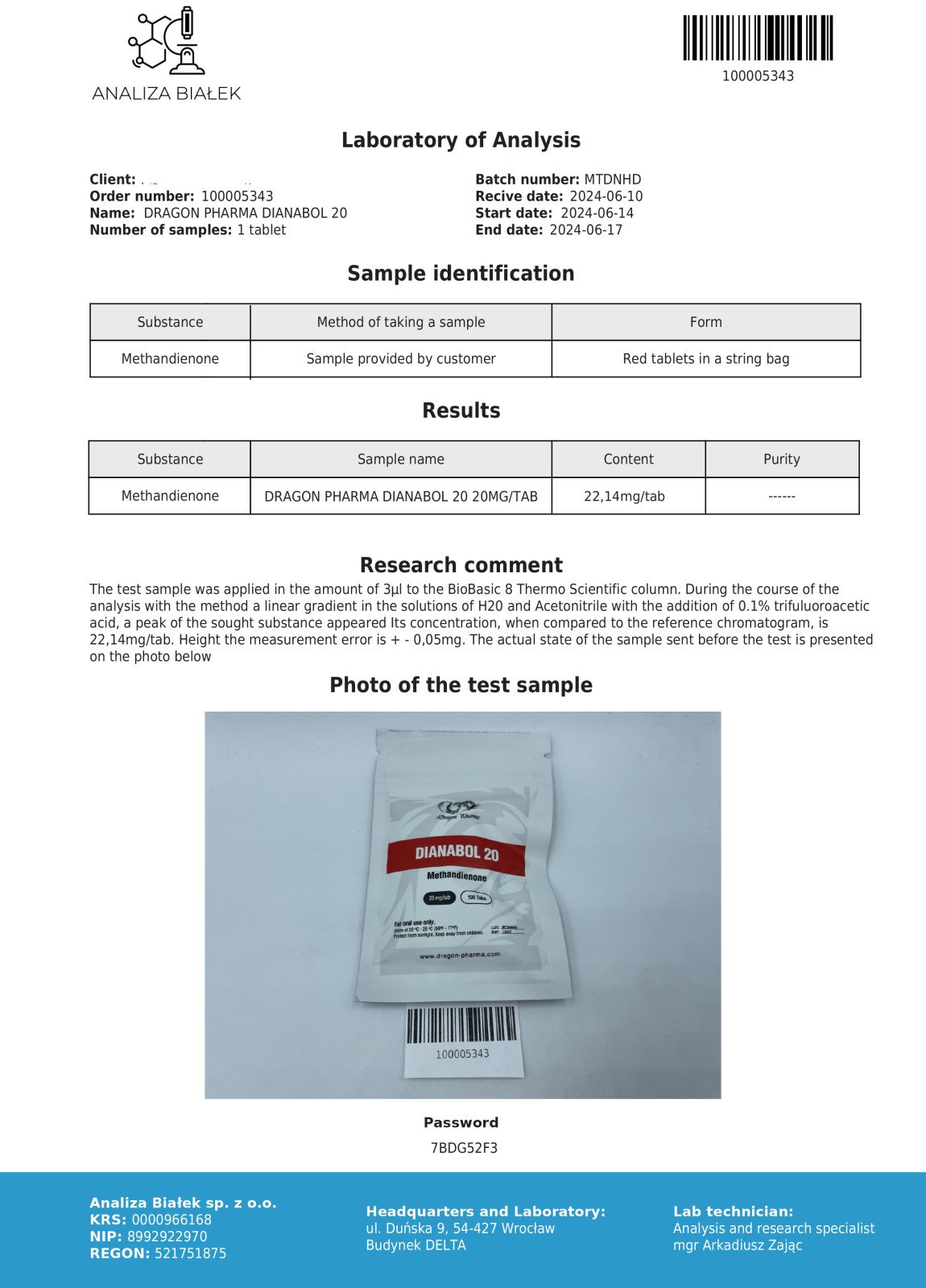 Dragon Pharma Dianabol 20 Lab Test